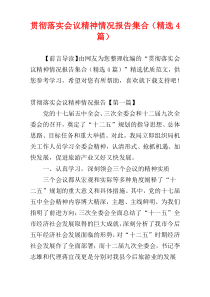 贯彻落实会议精神情况报告集合（精选4篇）