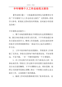半年销售个人工作总结范文报告