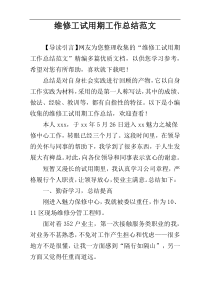 维修工试用期工作总结范文