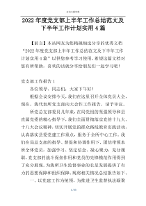 2022年度党支部上半年工作总结范文及下半年工作计划实用4篇