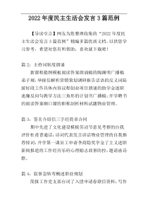 2022年度民主生活会发言3篇范例