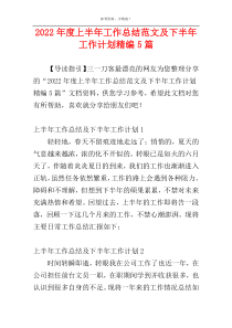 2022年度上半年工作总结范文及下半年工作计划精编5篇
