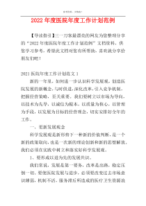 2022年度医院年度工作计划范例