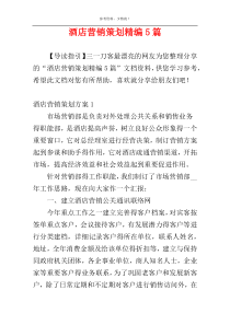 酒店营销策划精编5篇