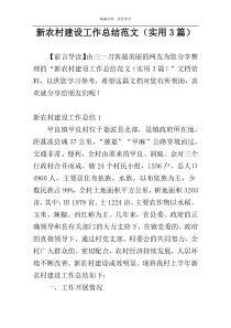新农村建设工作总结范文（实用3篇）