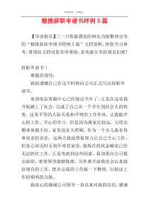 精推辞职申请书样例5篇