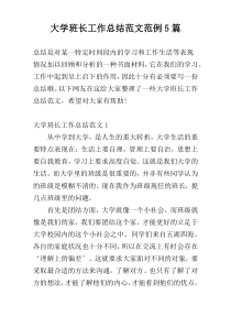 大学班长工作总结范文范例5篇