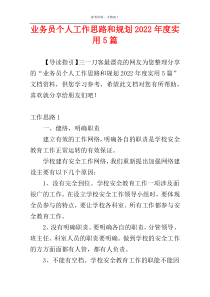 业务员个人工作思路和规划2022年度实用5篇