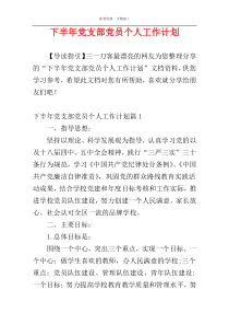 下半年党支部党员个人工作计划