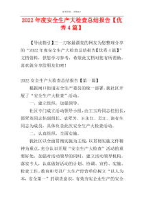 2022年度安全生产大检查总结报告【优秀4篇】