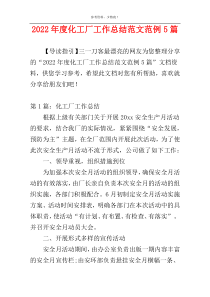 2022年度化工厂工作总结范文范例5篇