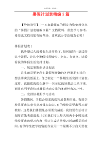 暑假计划表精编3篇