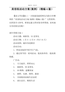 美容院活动方案(案例)（精编4篇）