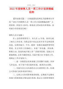 2022年度销售人员一周工作计划表精编范例