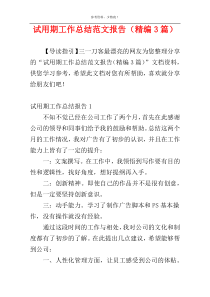 试用期工作总结范文报告（精编3篇）