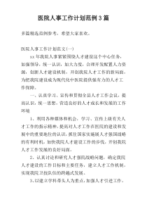 医院人事工作计划范例3篇