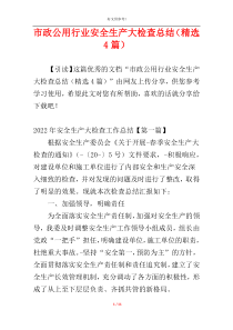 市政公用行业安全生产大检查总结（精选4篇）