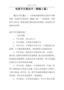 电视节目策划书（精编2篇）