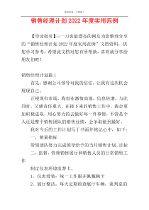 销售经理计划2022年度实用范例