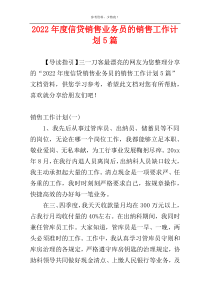 2022年度信贷销售业务员的销售工作计划5篇