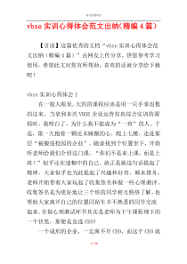 vbse实训心得体会范文出纳（精编4篇）