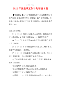 2022年度出纳工作计划精编3篇