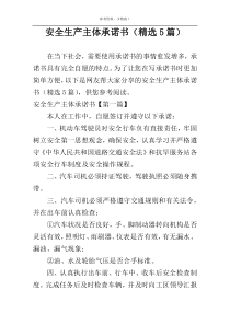 安全生产主体承诺书（精选5篇）