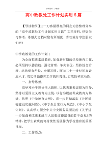 高中政教处工作计划实用5篇