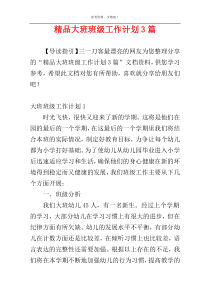 精品大班班级工作计划3篇