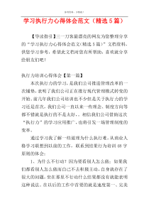 学习执行力心得体会范文（精选5篇）