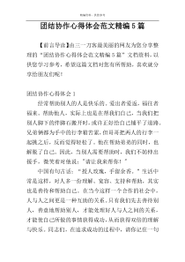 团结协作心得体会范文精编5篇