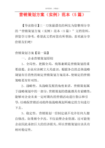 营销策划方案（实例）范本（5篇）