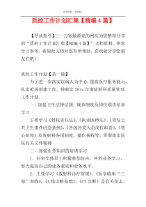 质控工作计划汇集【精编4篇】