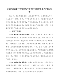 县公安局履行全面从严治党主体责任工作情况报告范文责任制工作汇报总结