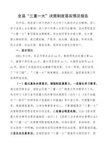 全县三重一大决策制度落实情况报告