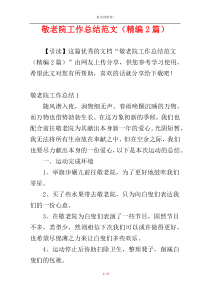 敬老院工作总结范文（精编2篇）