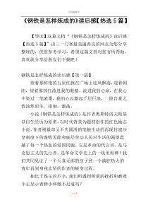 《钢铁是怎样炼成的》读后感【热选5篇】