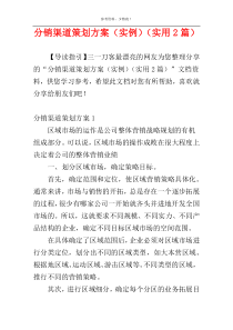分销渠道策划方案（实例）（实用2篇）