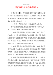 煤矿班组长工作总结范文