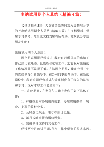 出纳试用期个人总结（精编4篇）