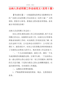 出纳人员试用期工作总结范文（实用5篇）