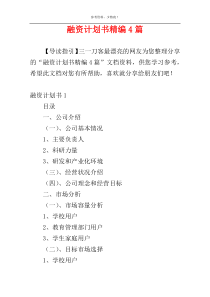 融资计划书精编4篇
