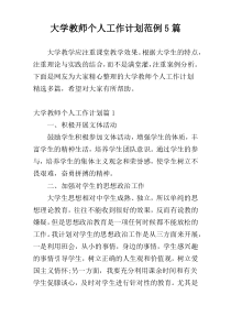 大学教师个人工作计划范例5篇