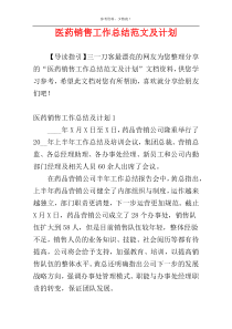 医药销售工作总结范文及计划