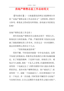 房地产销售总监工作总结范文