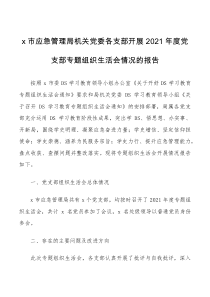 总结报告x市应急管理局机关党委各支部开展2021年度党支部专题情况的报告范文