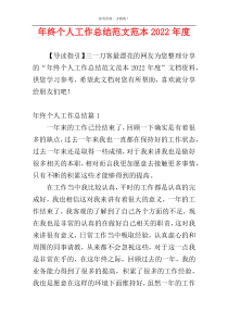 年终个人工作总结范文范本2022年度