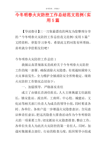 今冬明春火灾防控工作总结范文范例（实用5篇