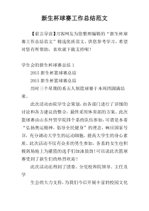 新生杯球赛工作总结范文