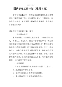 团队管理工作计划（通用5篇）